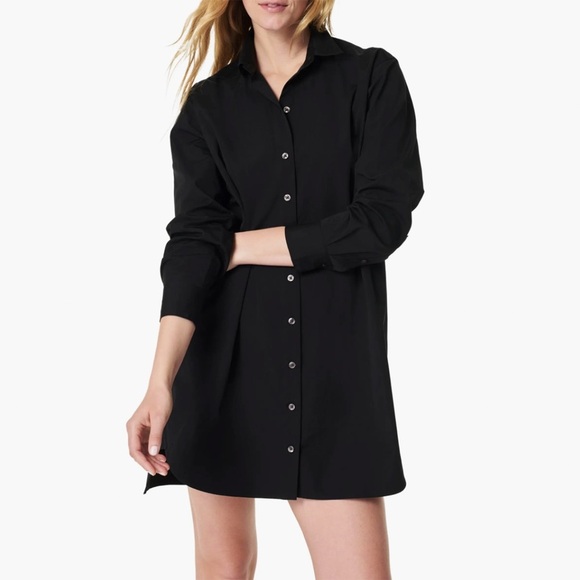 SPANX - Long Sleeve Cotton Poplin Shirtdress - Black Dresses